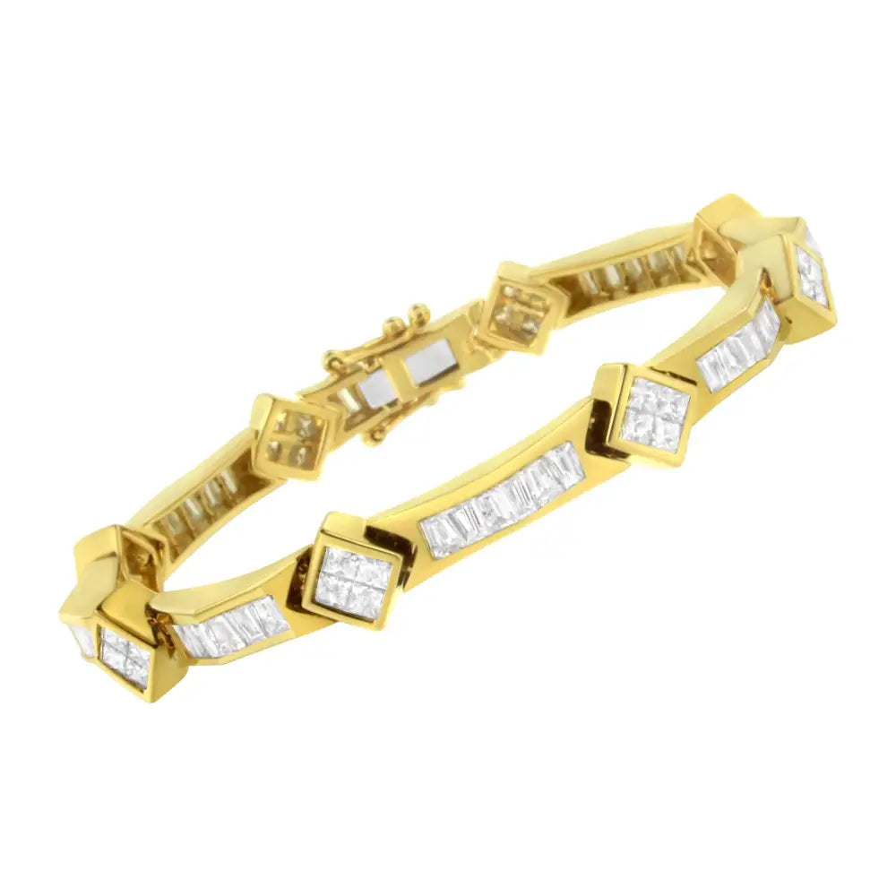 14k Yellow Gold 5-3/8 Cttw Baguette & Princess Cut Diamond 7’’ Geometric Link Tennis Bracelet (h-i Color Si1-si2