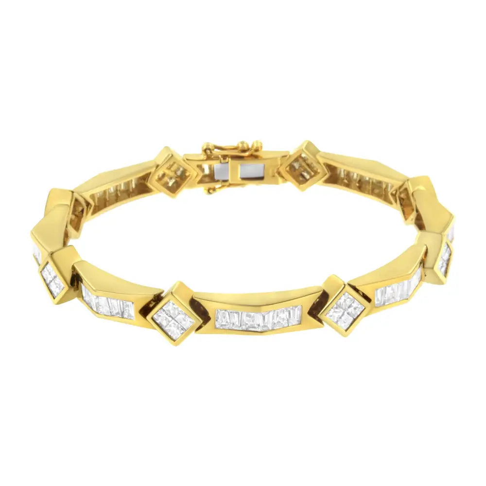 14k Yellow Gold 5-3/8 Cttw Baguette & Princess Cut Diamond 7’’ Geometric Link Tennis Bracelet (h-i Color Si1-si2