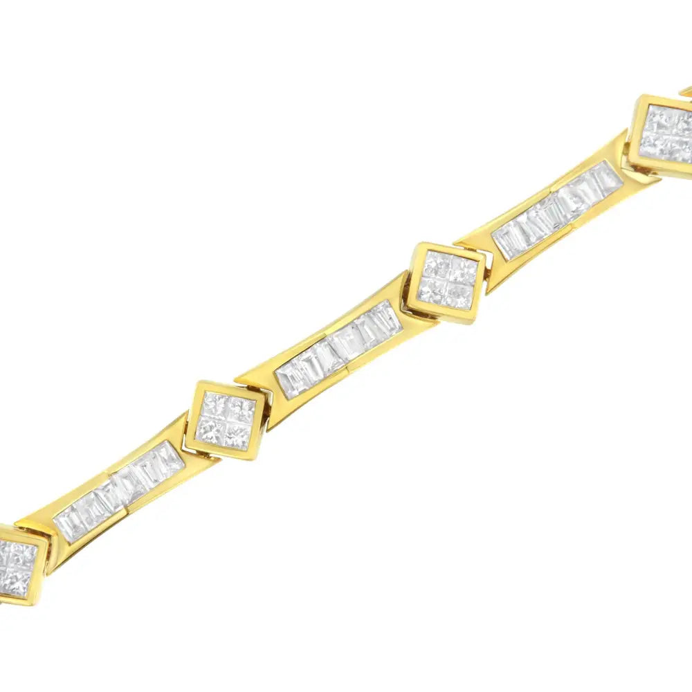 14k Yellow Gold 5-3/8 Cttw Baguette & Princess Cut Diamond 7’’ Geometric Link Tennis Bracelet (h-i Color Si1-si2