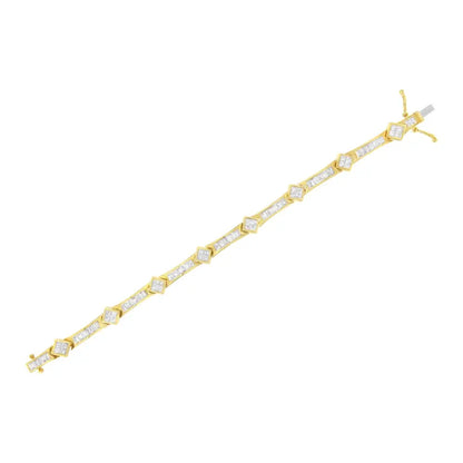 14k Yellow Gold 5-3/8 Cttw Baguette & Princess Cut Diamond 7’’ Geometric Link Tennis Bracelet (h-i Color Si1-si2