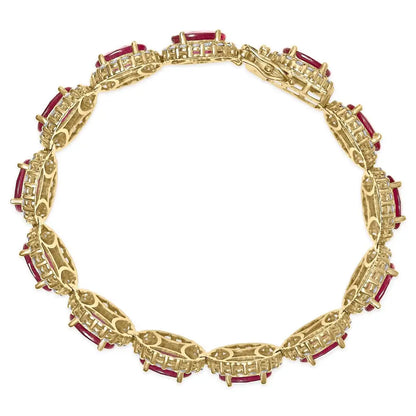 14k Yellow Gold 6 2/5 Cttw Diamond and 34.0 Oval Red Ruby Halo Link Bracelet (i-j Color Si1-si2 Clarity) - 7.25’’