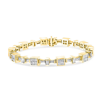 14k Yellow Gold 6 3/4 Cttw Princess and Baguette-cut Diamond Tennis Bracelet (h-i Color Vs2-si1 Clarity) - Size 7