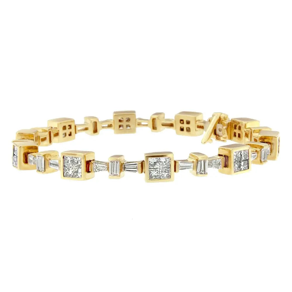 14k Yellow Gold 6 3/4 Cttw Princess and Baguette-cut Diamond Tennis Bracelet (h-i Color Vs2-si1 Clarity) - Size 7