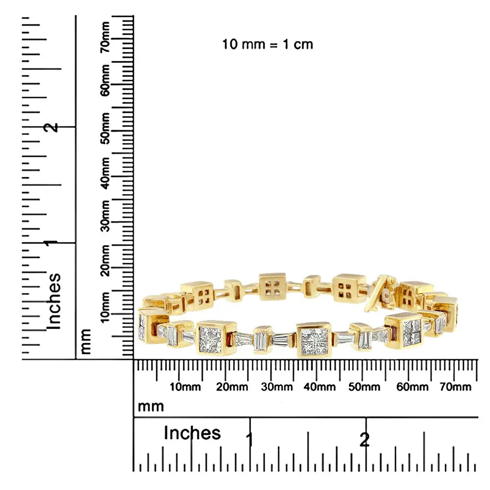 14k Yellow Gold 6 3/4 Cttw Princess and Baguette-cut Diamond Tennis Bracelet (h-i Color Vs2-si1 Clarity) - Size 7