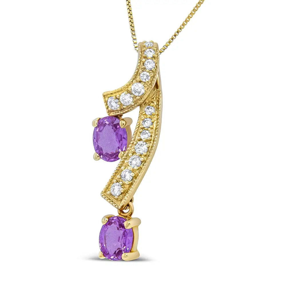 14k Yellow Gold 6x4mm Oval Pink Sapphire and 1/5 Cttw Round Diamond Pendant Necklace - (h-i Color Si1-si2 Clarity)