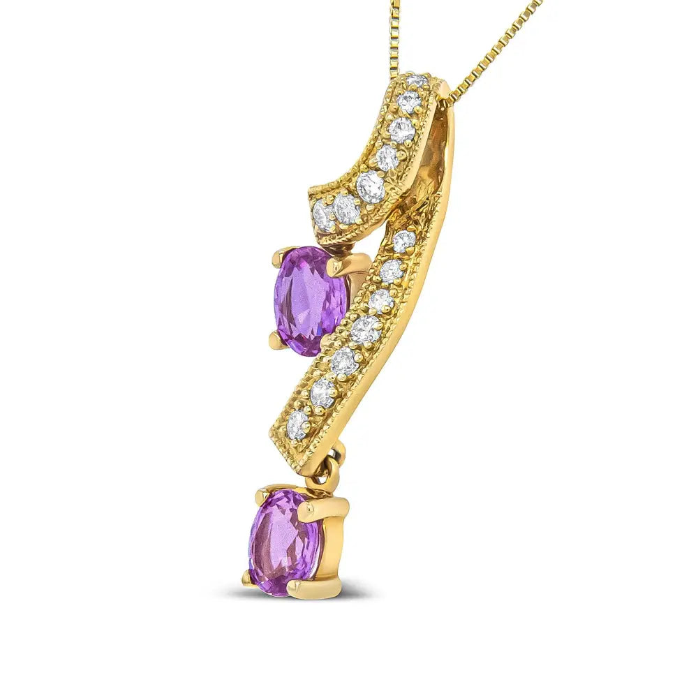 14k Yellow Gold 6x4mm Oval Pink Sapphire and 1/5 Cttw Round Diamond Pendant Necklace - (h-i Color Si1-si2 Clarity)