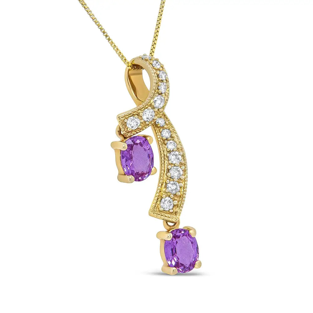 14k Yellow Gold 6x4mm Oval Pink Sapphire and 1/5 Cttw Round Diamond Pendant Necklace - (h-i Color Si1-si2 Clarity)