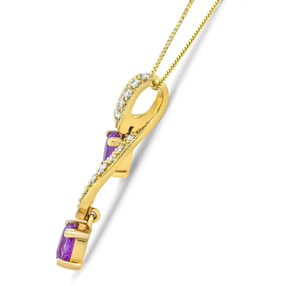 14k Yellow Gold 6x4mm Oval Pink Sapphire and 1/5 Cttw Round Diamond Pendant Necklace - (h-i Color Si1-si2 Clarity)