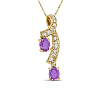 14k Yellow Gold 6x4mm Oval Pink Sapphire and 1/5 Cttw Round Diamond Pendant Necklace - (h-i Color Si1-si2 Clarity)