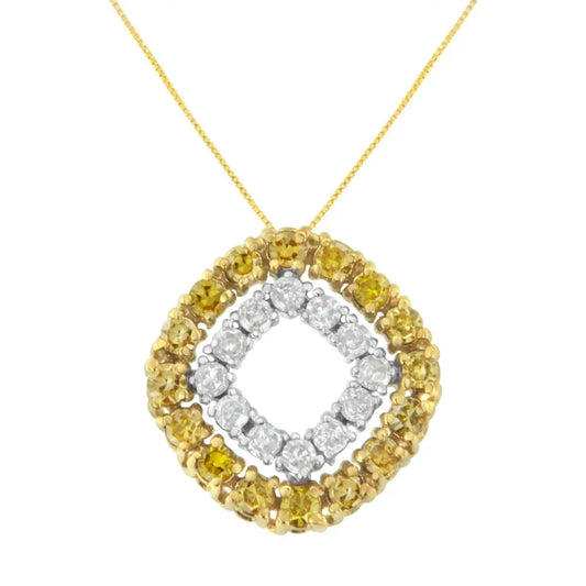 14k Yellow Gold.925 Plated Sterling Silver 1/2 Cttw Treated Diamond Double Cushion Shaped 18’’ Pendant Necklace