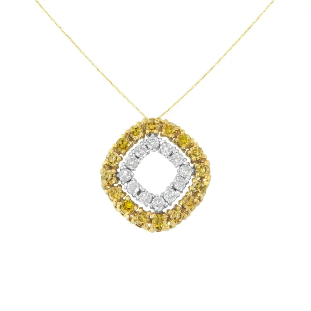 14k Yellow Gold.925 Plated Sterling Silver 1/2 Cttw Treated Diamond Double Cushion Shaped 18’’ Pendant Necklace