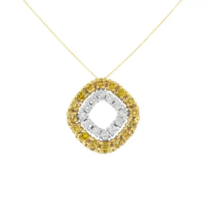 14k Yellow Gold.925 Plated Sterling Silver 1/2 Cttw Treated Diamond Double Cushion Shaped 18’’ Pendant Necklace