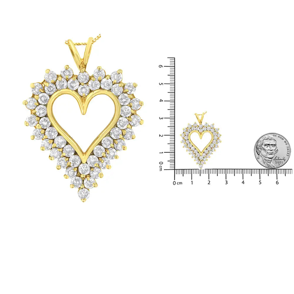 14k Yellow Gold.925 Sterling Silver 4 Cttw Round-cut Diamond Cluster Heart Pendant Necklace (k-l Color I1-i2 Clarity)