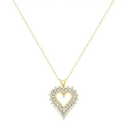 14k Yellow Gold.925 Sterling Silver 4 Cttw Round-cut Diamond Cluster Heart Pendant Necklace (k-l Color I1-i2 Clarity)