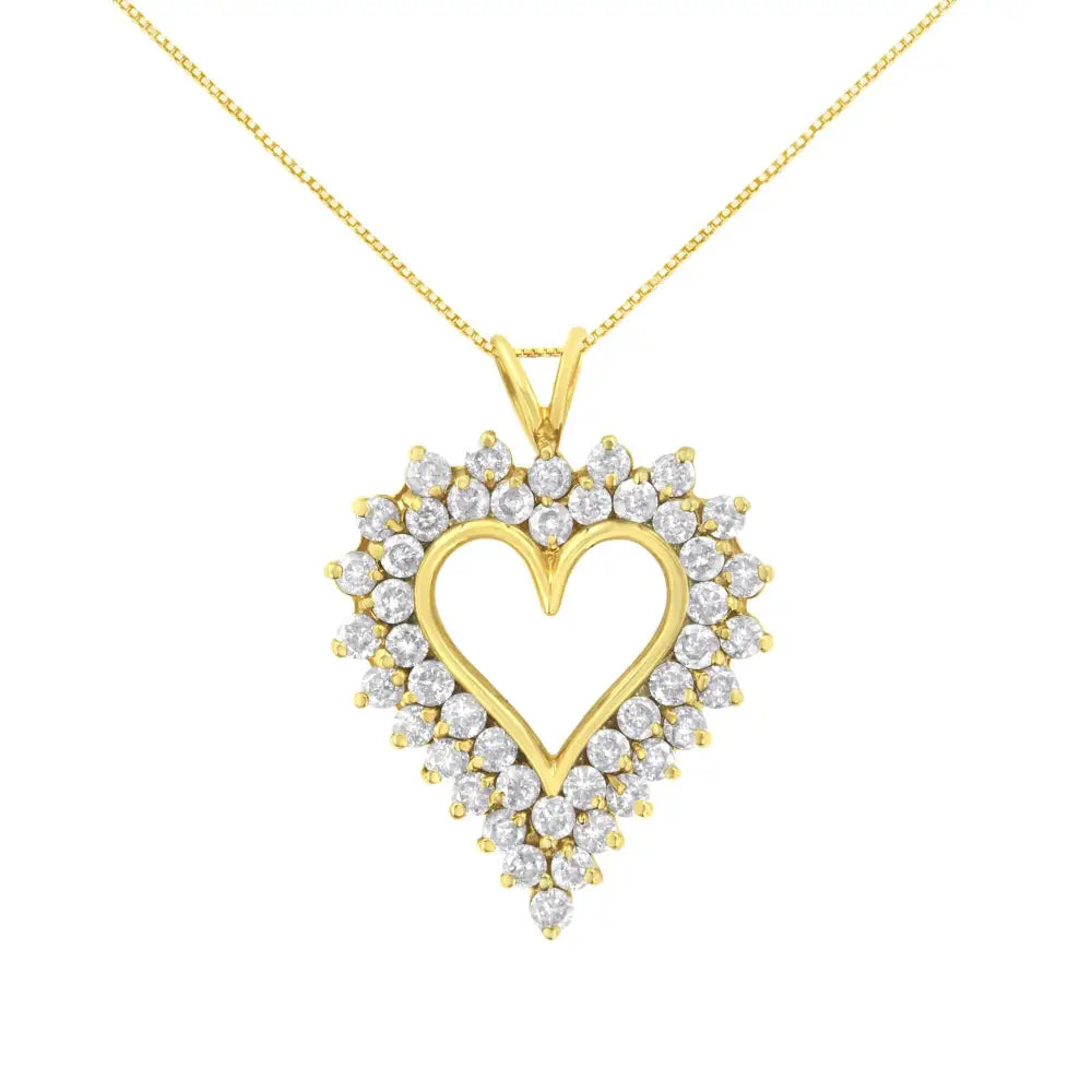 14k Yellow Gold.925 Sterling Silver 4 Cttw Round-cut Diamond Cluster Heart Pendant Necklace (k-l Color I1-i2 Clarity)