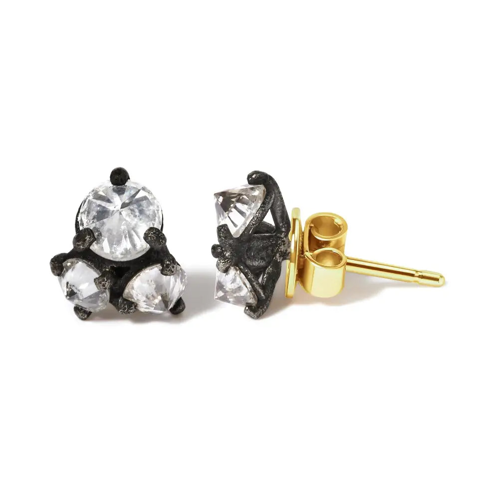 14k Yellow Gold and Black Oxidized Reverse Set 1 1/4 Cttw Diamond Trio Stud Earrings (i-j Color I1-i2 Clarity) - Fine