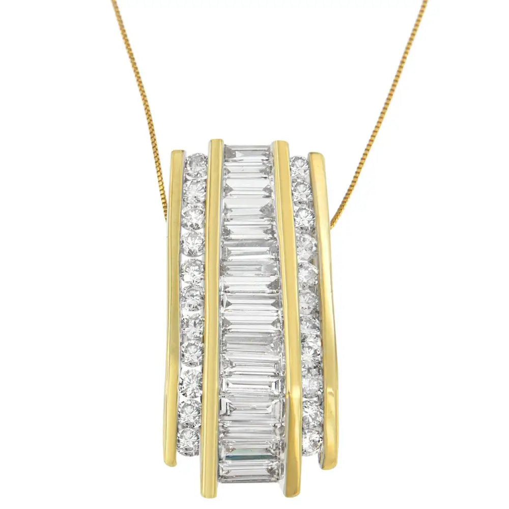 14k Yellow Gold Baguette and Round Cut Diamond Banded Pendant Necklace (4 1/2 Cttw H-i Color Si1-si2 Clarity) - Fine