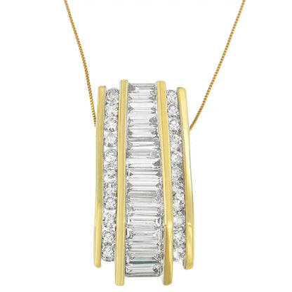 14k Yellow Gold Baguette and Round Cut Diamond Banded Pendant Necklace (4 1/2 Cttw H-i Color Si1-si2 Clarity) - Fine