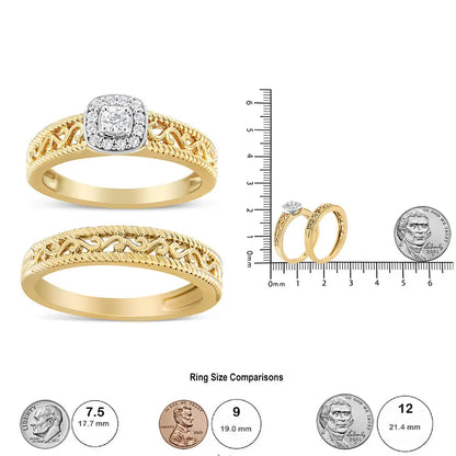 14k Yellow Gold Plated.925 Sterling Silver 1/5 Cttw Diamond Halo Bridal Set