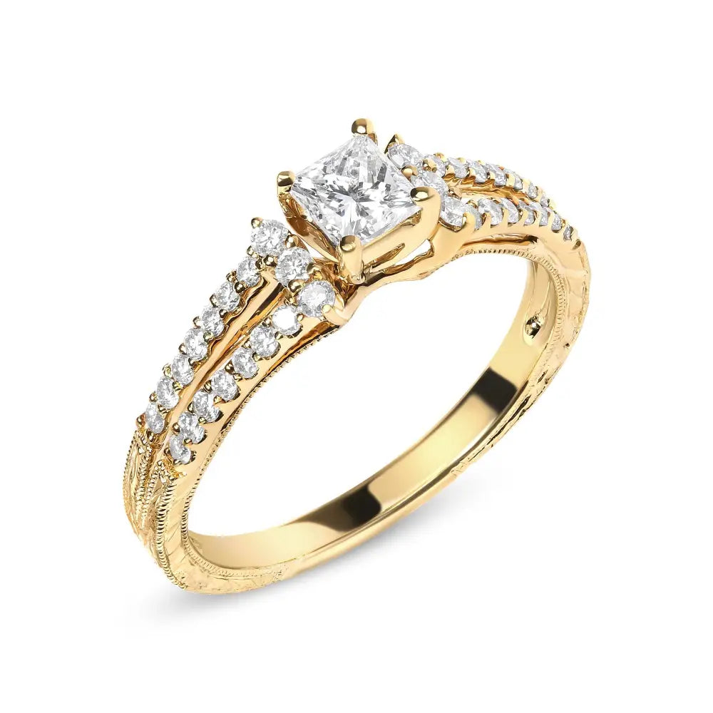 14k Yellow Gold Diamond 5/8 Cttw Princess Split Shank and Milgrain Engagement Ring (g-h Color Vs2-si1 Clarity) - Size 7