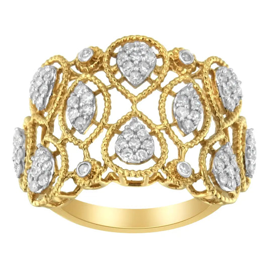 14k Yellow Gold Diamond Art Deco Ring (1/2 Cttw H-i Color I1 Clarity) - Fine Jewelry us Direct