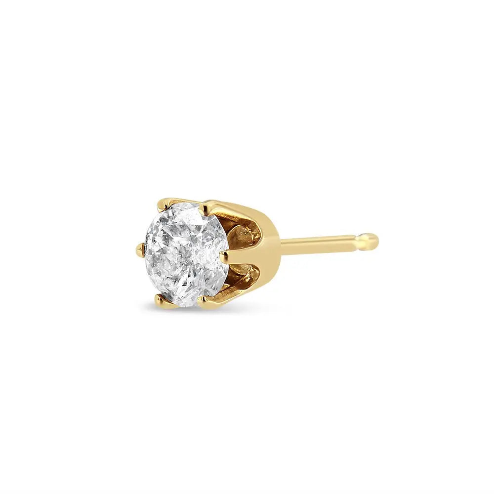 14k Yellow Gold Diamond Solitaire 6-prong Single Stud Earring (3/8 Cttw I-j Color I2-i3 Clarity) - Fine Jewelry