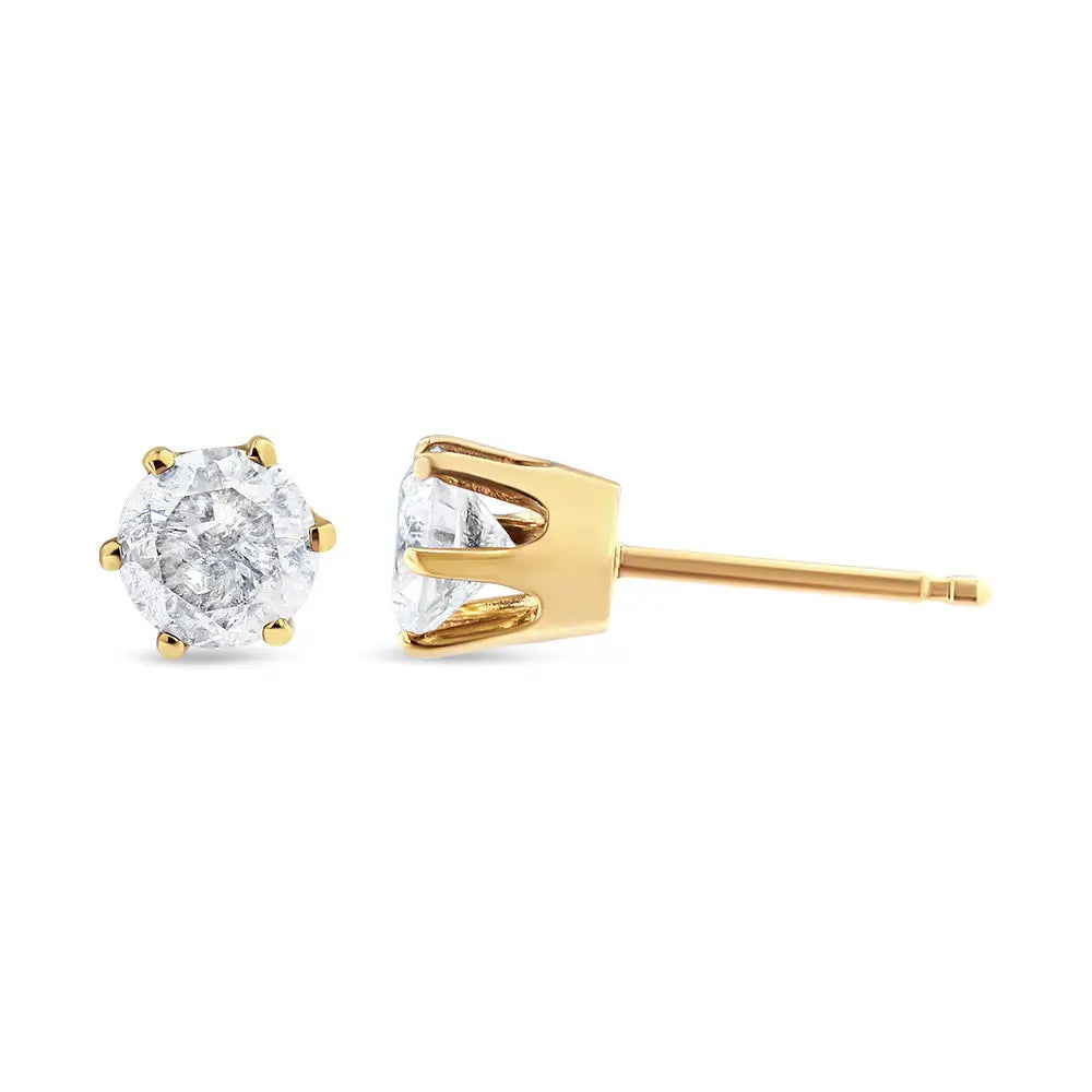 14k Yellow Gold Diamond Solitaire 6 Prong Stud Earrings (3/4 Cttw I-j Color I2-i3 Clarity) - Fine Jewelry us Direct