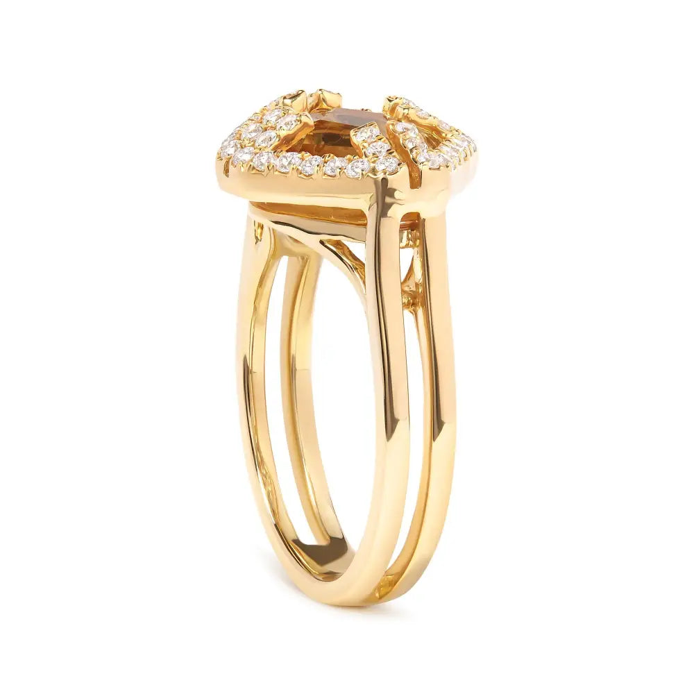 14k Yellow Gold Marquise-cut Citrine and 1/3 Cttw Diamond Halo Cocktail Ring (g-h Color Si1-si2 Clarity) - Size 7