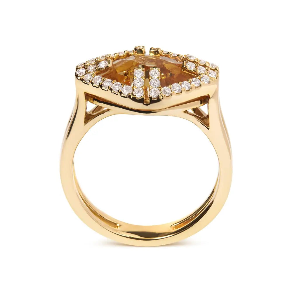 14k Yellow Gold Marquise-cut Citrine and 1/3 Cttw Diamond Halo Cocktail Ring (g-h Color Si1-si2 Clarity) - Size 7