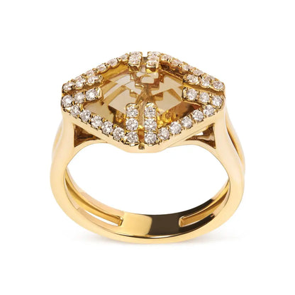 14k Yellow Gold Marquise-cut Citrine and 1/3 Cttw Diamond Halo Cocktail Ring (g-h Color Si1-si2 Clarity) - Size 7