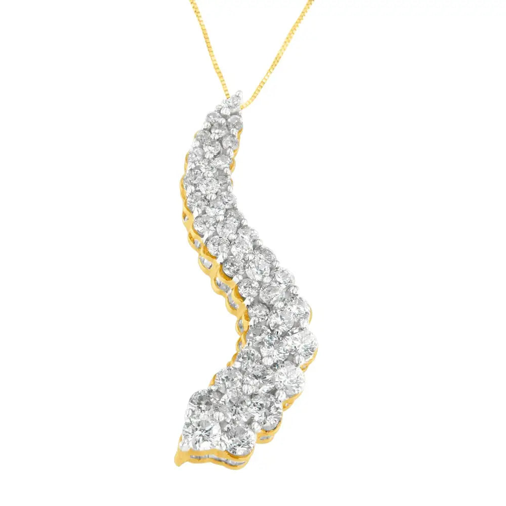 14k Yellow Gold Mixed-cut Diamond Wave Pendant Necklace (3.00 Cttw H-i Color I1-i2 Clarity) - Fine Jewelry us Direct