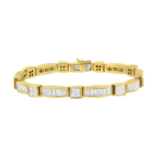 14k Yellow Gold Multi--cut Diamond Box Square Link Bracelet(7.33 Cttw,h-i Color,si1-si2 Clarity) - Fine Jewelry