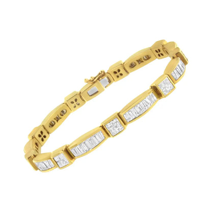 14k Yellow Gold Multi--cut Diamond Box Square Link Bracelet(7.33 Cttw,h-i Color,si1-si2 Clarity) - Fine Jewelry