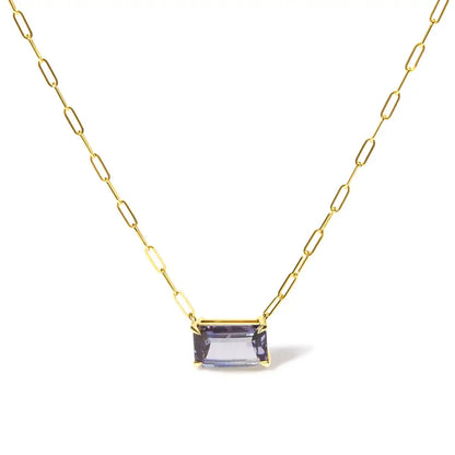 14k Yellow Gold Natural 2 7/8 Cttw Pixel Cut Emerald Bicolor Tanzanite Pendant Necklace with Paperclip Chain - 18