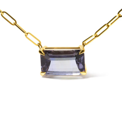 14k Yellow Gold Natural 2 7/8 Cttw Pixel Cut Emerald Bicolor Tanzanite Pendant Necklace with Paperclip Chain - 18