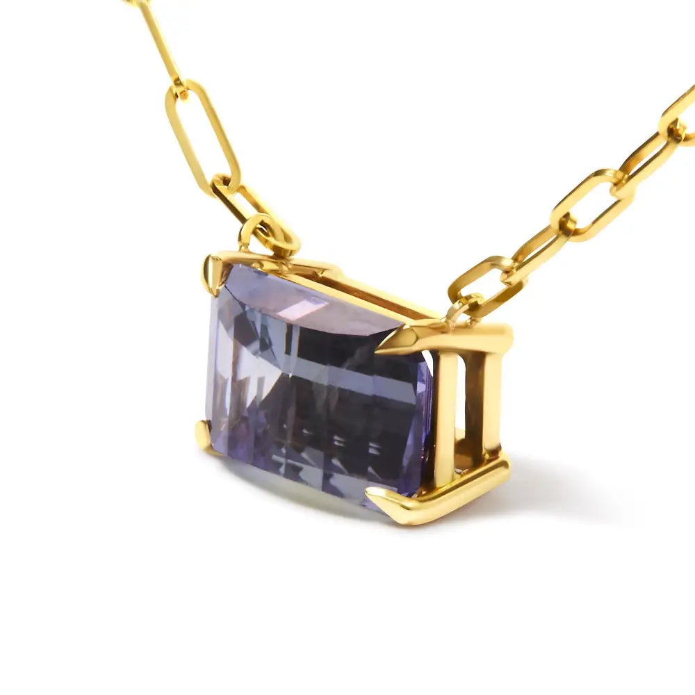 14k Yellow Gold Natural 2 7/8 Cttw Pixel Cut Emerald Bicolor Tanzanite Pendant Necklace with Paperclip Chain - 18