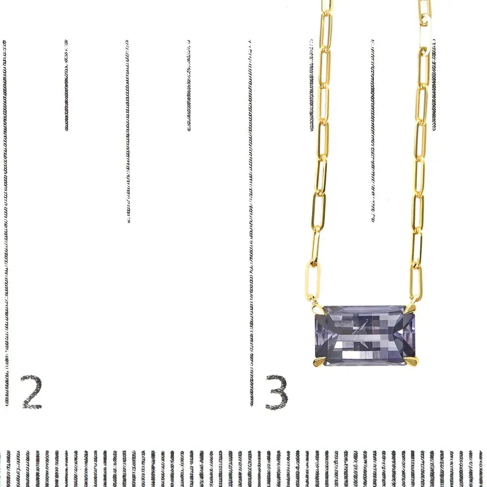 14k Yellow Gold Natural 2 7/8 Cttw Pixel Cut Emerald Bicolor Tanzanite Pendant Necklace with Paperclip Chain - 18