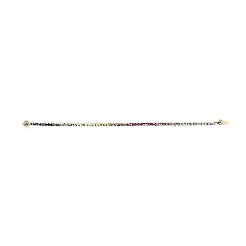 14k Yellow Gold Natural Rainbow Gemstone Sapphire and Tsavorite Tennis Bracelet - 7’’ Inches - Fine Jewelry us Direct