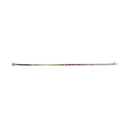 14k Yellow Gold Natural Rainbow Gemstone Sapphire and Tsavorite Tennis Bracelet - 7’’ Inches - Fine Jewelry us Direct