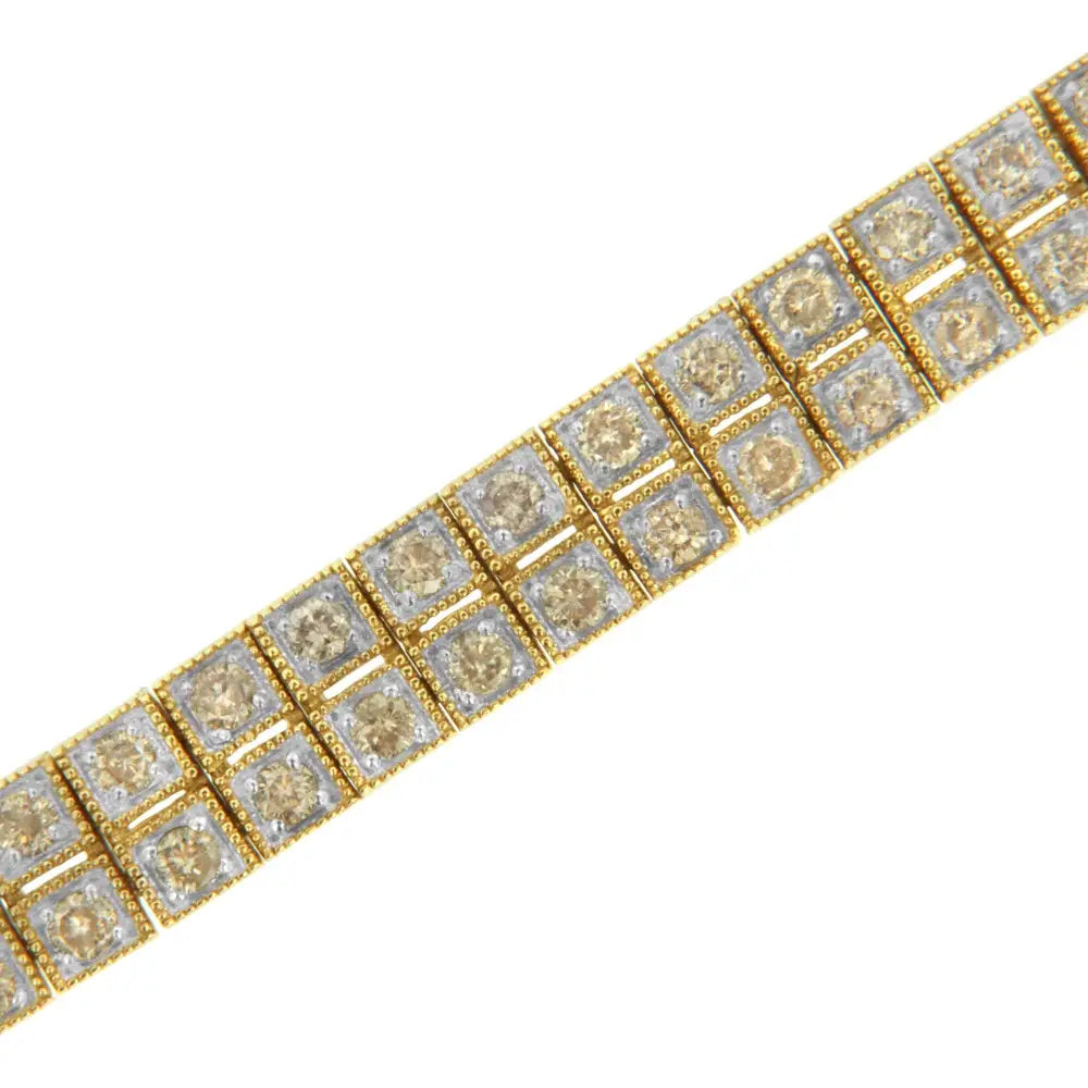 14k Yellow Gold Over.925 Sterling Silver 3.0 Cttw Diamond Double Row Square Milgrain Link 7” Tennis Bracelet (k-l