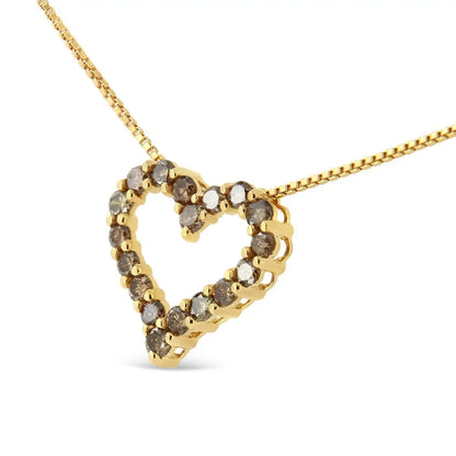 14k Yellow Gold Plated.925 Sterling Silver 1.0 Cttw Champagne Diamond Heart Pendant Necklace (k-l Color I1-i2 Clarity)