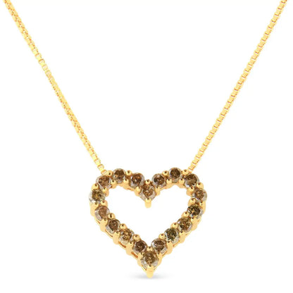 14k Yellow Gold Plated.925 Sterling Silver 1.0 Cttw Champagne Diamond Heart Pendant Necklace (k-l Color I1-i2 Clarity)