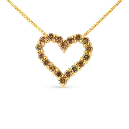 14k Yellow Gold Plated.925 Sterling Silver 1.0 Cttw Champagne Diamond Heart Pendant Necklace (k-l Color I1-i2 Clarity)