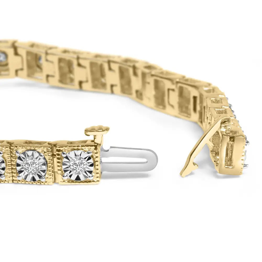 14k Yellow Gold Plated.925 Sterling Silver 1.0 Cttw Miracle Set Diamond Milgrain Link Tennis Bracelet (i-j Color I2-i3