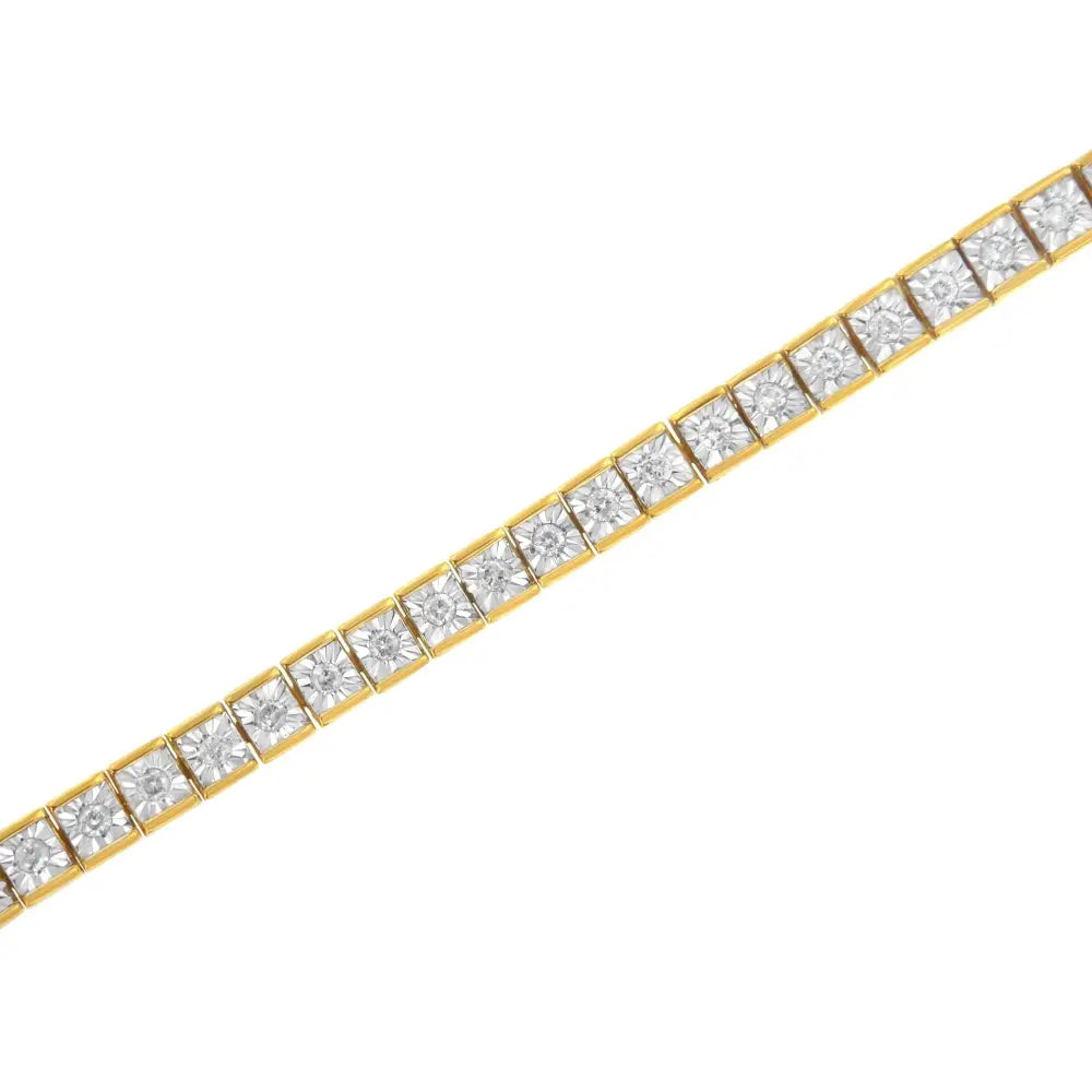 14k Yellow Gold Plated.925 Sterling Silver 1.0 Cttw Miracle Set Diamond Milgrain Link Tennis Bracelet (i-j Color I2-i3