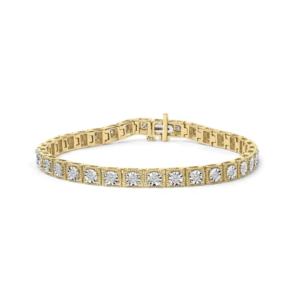 14k Yellow Gold Plated.925 Sterling Silver 1.0 Cttw Miracle Set Diamond Milgrain Link Tennis Bracelet (i-j Color I2-i3