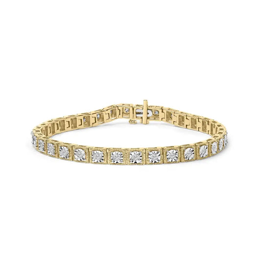 14k Yellow Gold Plated.925 Sterling Silver 1.0 Cttw Miracle Set Diamond Milgrain Link Tennis Bracelet (i-j Color I2-i3