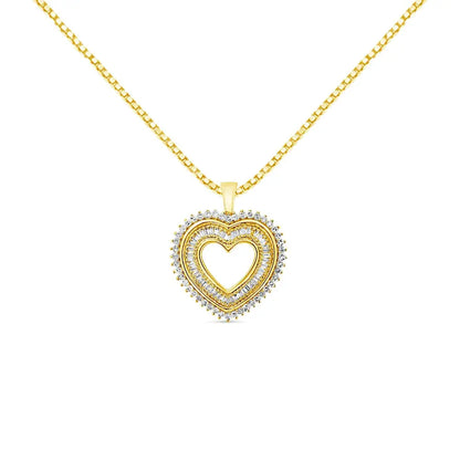 14k Yellow Gold Plated.925 Sterling Silver 1.0 Cttw Round and Baguette-cut Diamond Composite Hearth 18’’ Pendant