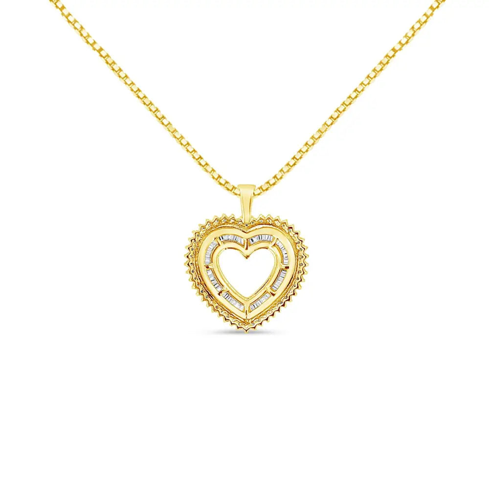 14k Yellow Gold Plated.925 Sterling Silver 1.0 Cttw Round and Baguette-cut Diamond Composite Hearth 18’’ Pendant