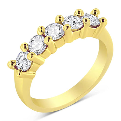 14k Yellow Gold Plated.925 Sterling Silver 1.0 Cttw Shared Prong-set Round Diamond 5 Stone Band Ring (j-k Color I1-i2